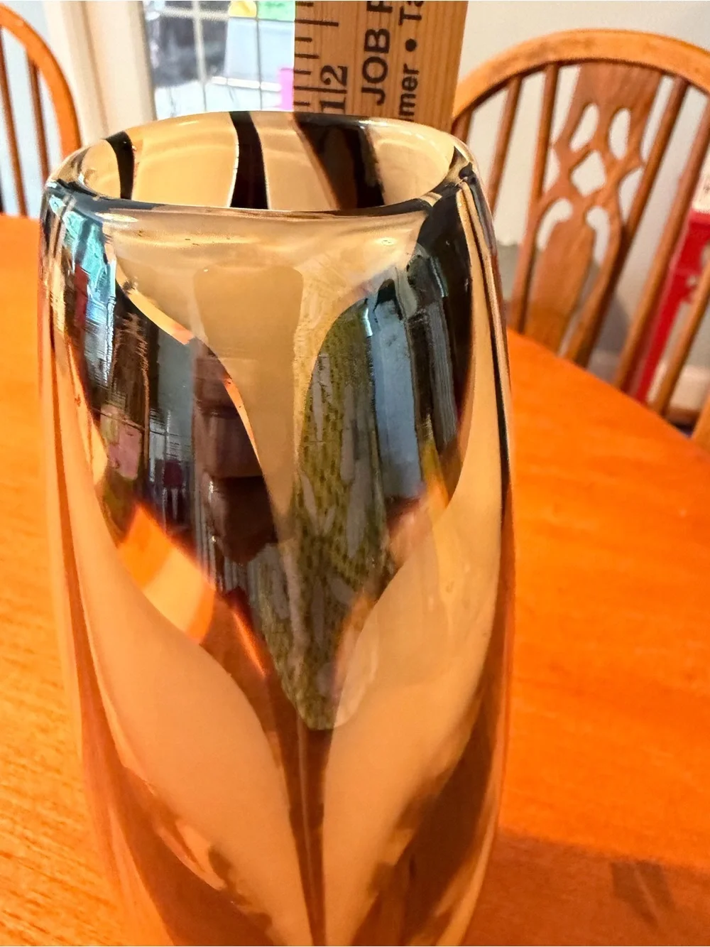 LG 12.5 In Murano Hand Blown Glass Bottle Vase w Encased Pulled Feather Casing